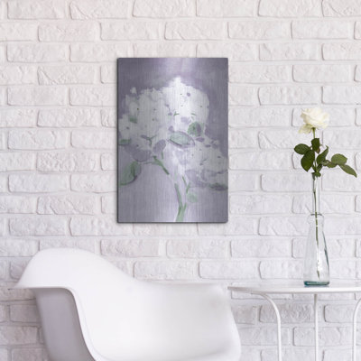 Élégant hortensia mauve par Katrina Pete, art mural en métal, 16 po x 24 po
