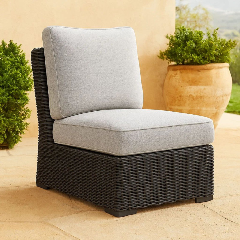 Fauteuil modulaire d'extérieur sans accoudoirs Tira, osier tissé noir, gris Nuvella