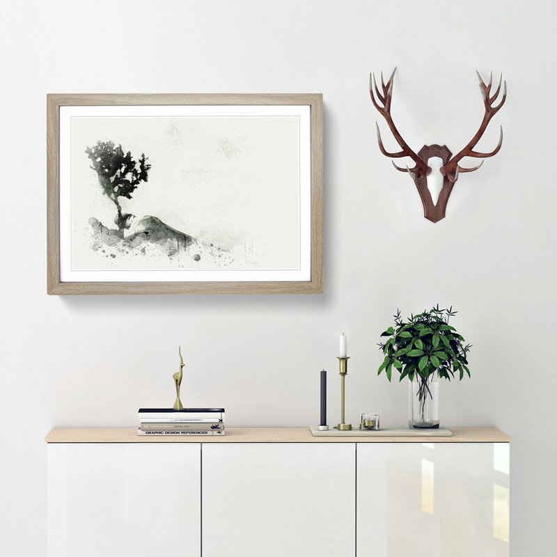 Growing Bonsai Tree in Abstract - Picture Frame Graphic Art Print, 48cm H x 65cm W x 2cm D, Oak Framed