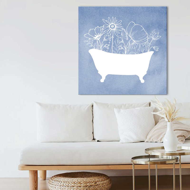 "Floral Silhouette Bath I" par Daniela Santiago, reproduction sur toile, H 36 po x l 36 po x P 1,5 po