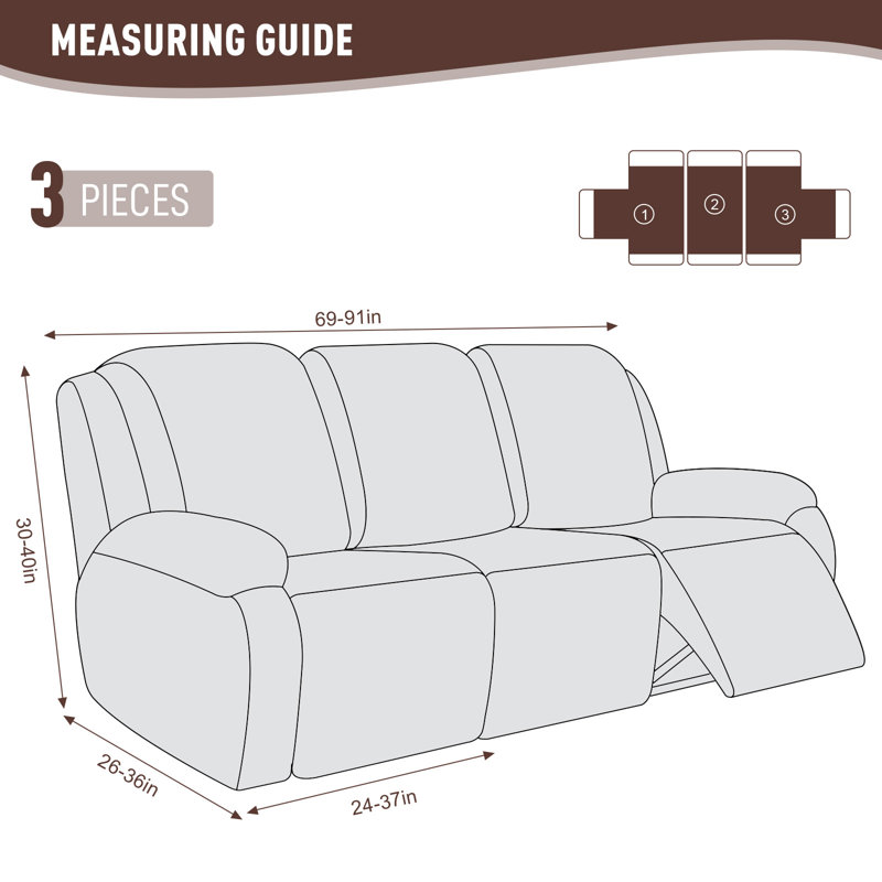Wald 3 Seats Jacquard Recliner Chair Covers Furniture Protector Recliner Slipcovers With Elastic Bottom For Kids Pets
