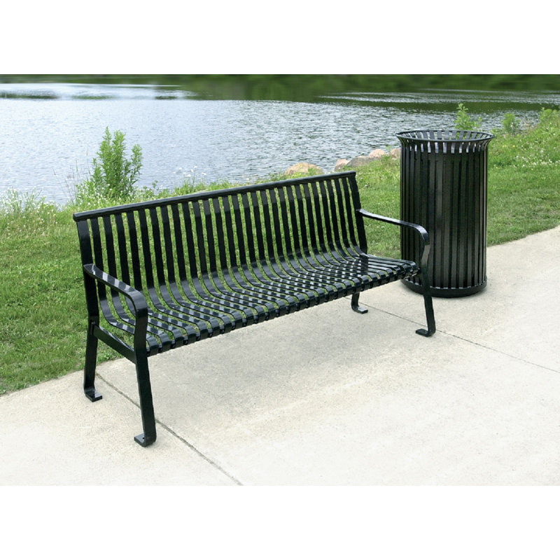 Banc de parc en acier thermolaqué Gicu, Noir