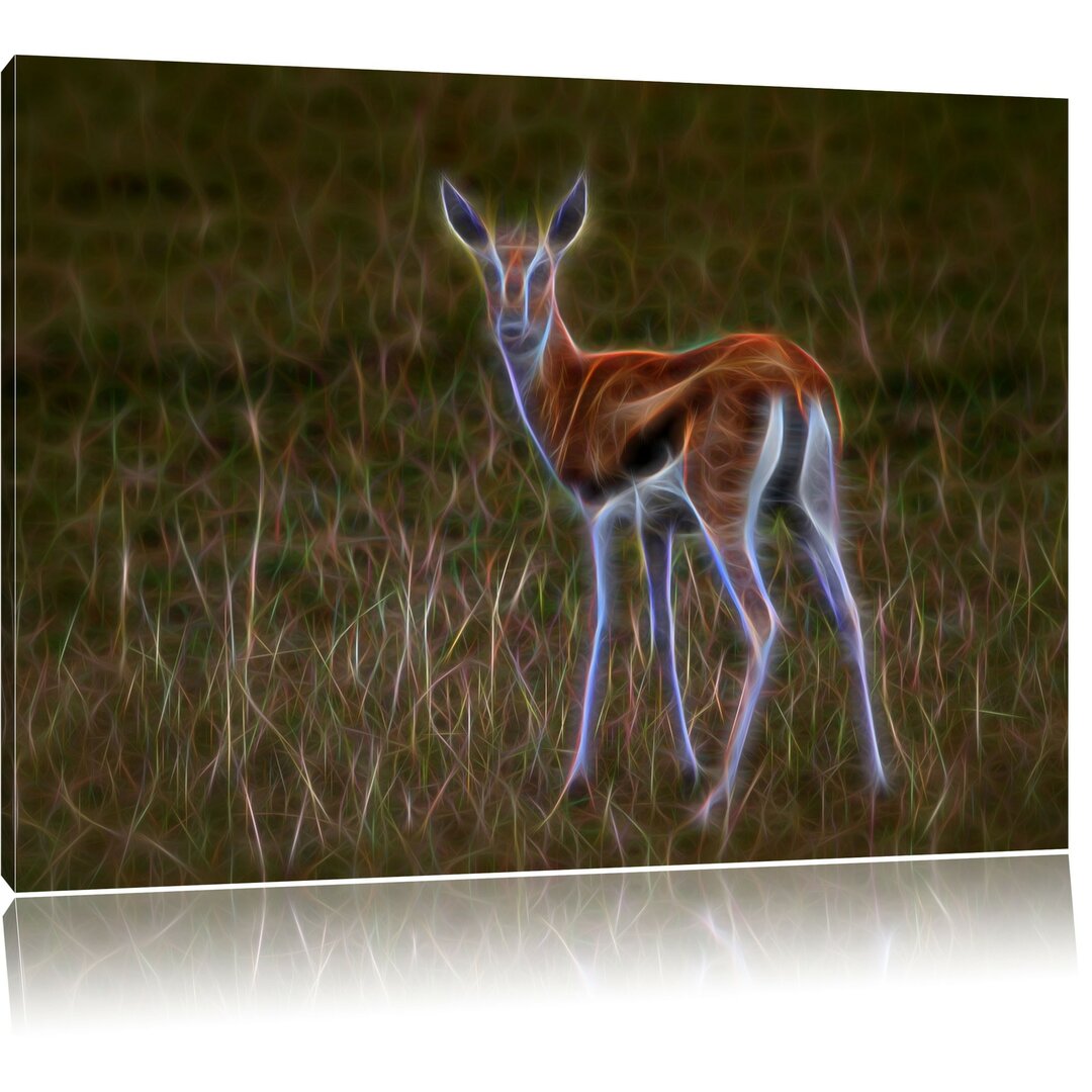 Leinwandbild Prächtige Gazelle auf Wiese in Grau