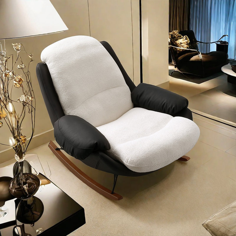 Chaise berçante en bois massif, Blanc / noir