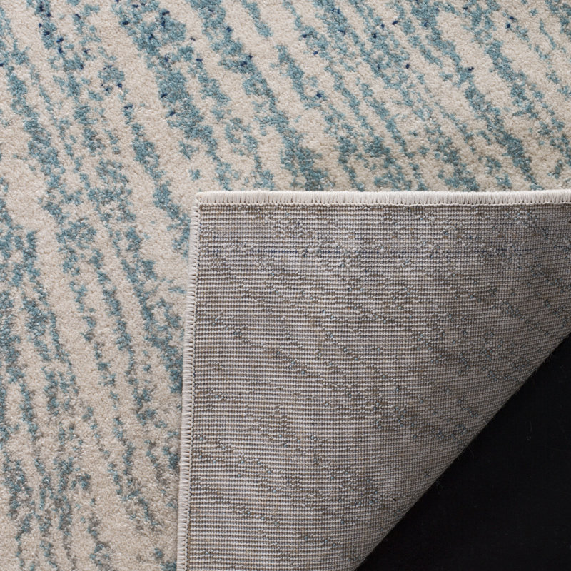 Tapis à motifs abstraits bleu royale et ivoire Faustina, Tapis de couloir 2 pi 2 po x 13 pi