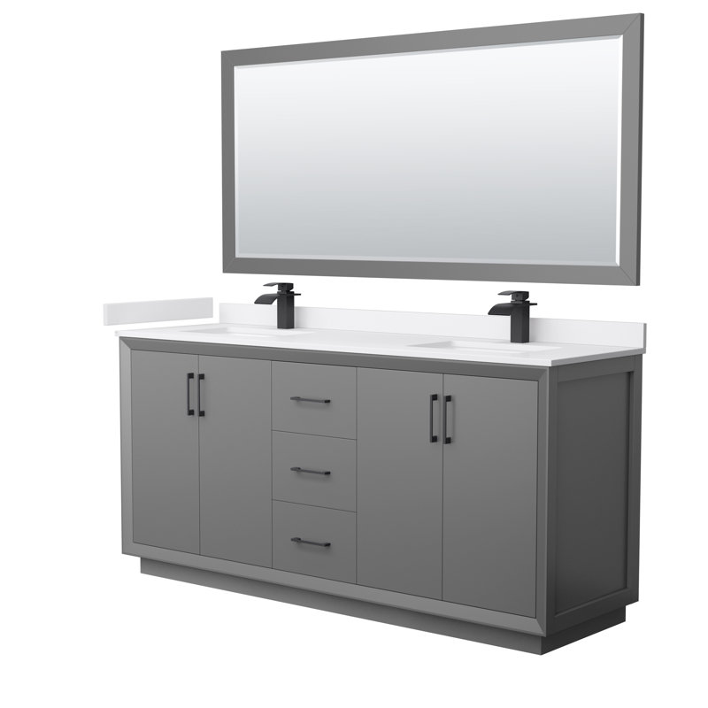 72 " W Freestanding Standard 2 Double Vanity Bathroom Vanity With Cultured Marble Top with Mirror, Carrara Cultured Marble