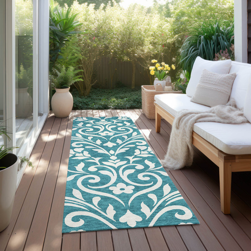 Malek Washable Floral Indoor / Outdoor Rug, Runner 2'3" x 7'6"