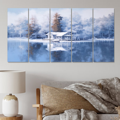 Cozy Snow Cabin II - campagne Wall Art Living Room - 5 panneaux égaux