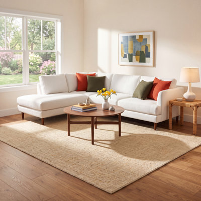 Tapis beige en laine de couleur unie à la main Gitte