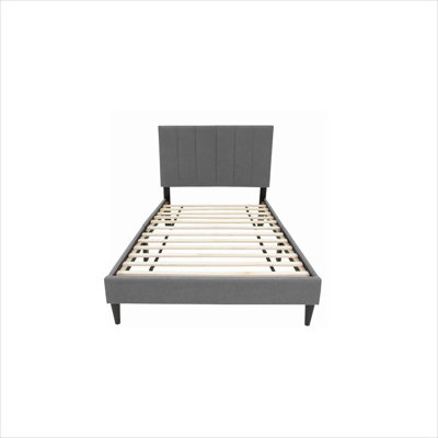 Channel Tufted Linen Blend Upholstered Twin Platform Bed Adjustable Headboard No Box Spring Required Cool Gray