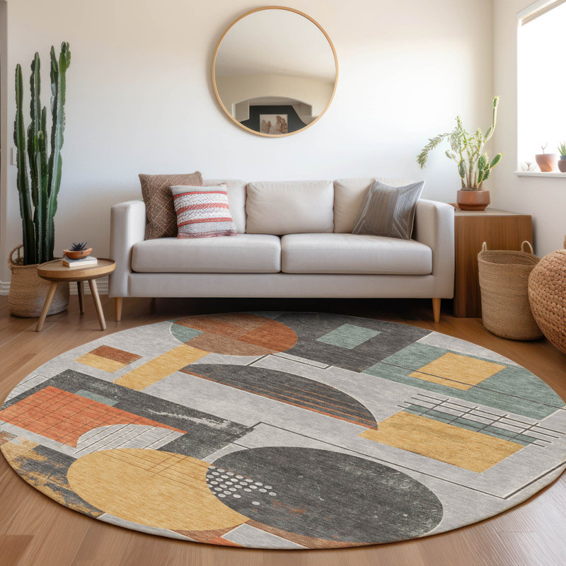Tapis gris intérieur / extérieur lavable à la machine Cinead ACN1695, Rond 8 pi