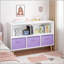 Bibliothèque pour enfants avec tiroirs en tissu pliables, présentoir à livres et armoire de rangement pour jouets, blanc / mauve