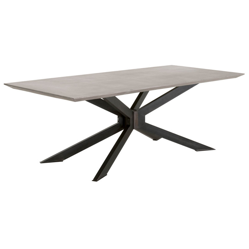 Nexhip Rectangular Concrete Top Dining Table, Ash Gray, Black