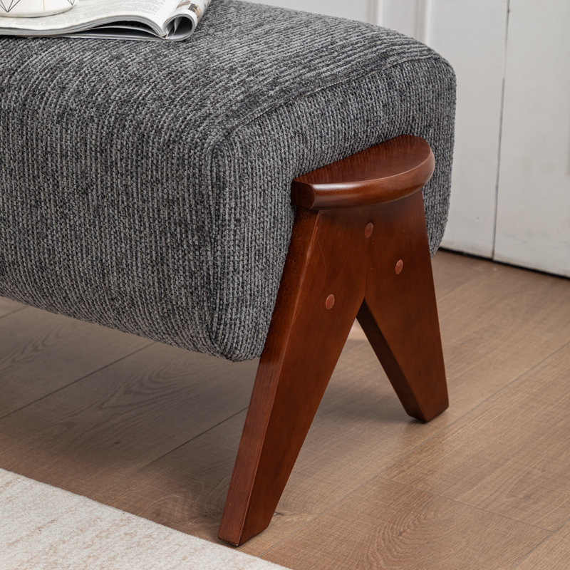 Karsen Upholstered Bench With Solid Wood Leg, Dark Gray