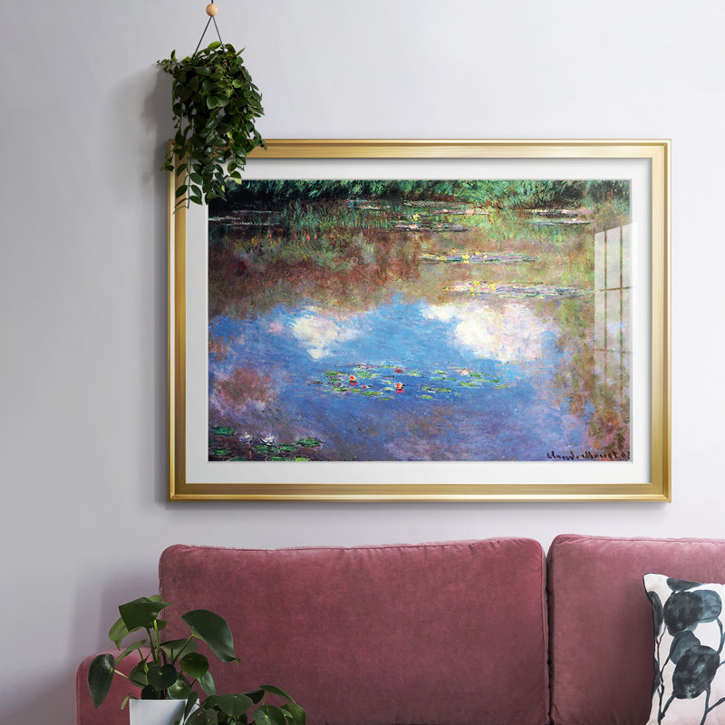Bassin aux nymphes n° 4 de Monet - Reproduction d'art, encadrée sous verre acrylique, grand format, idéale pour le salon, Or