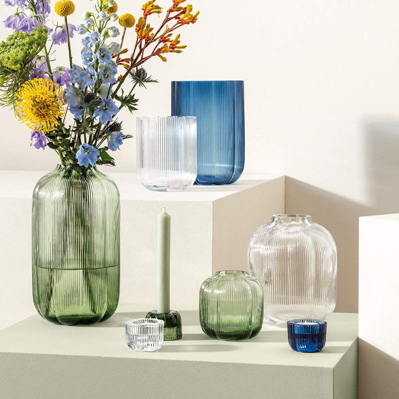 Villeroy & Boch Fleur Vase, Dishwasher Safe, Mouth-Blown and Handmade Glass, Blue, 8.75"