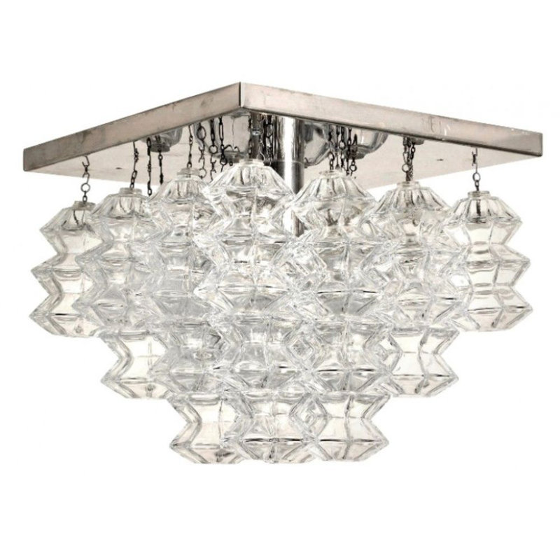 Lustre vénitien à tambour Kalmar, Transparent, 23" Width x 19" Depth x 23" Height, Plaqué argent