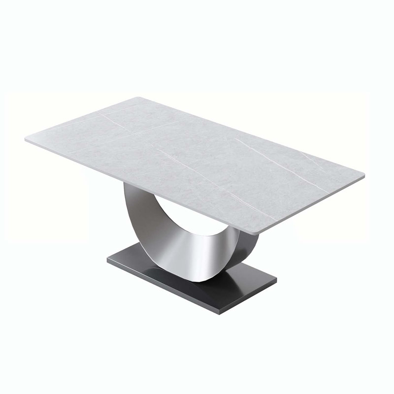 Kentrez Stone Top Metal Base Dining Table, Gray, 35.4" W x 70.87" L