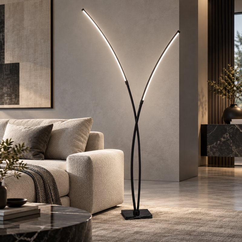 Lampe sur pied moderne à DEL de 80 po en métal, éclairage 3 couleurs, intensité variable en continu, base en marbre