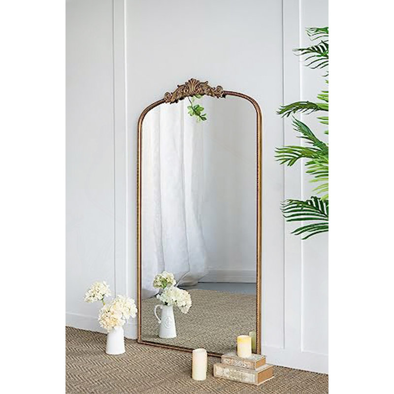 Miroir pleine longueur 66 po x 36 po, miroir arqué suspendu ou appuyé contre le mur, grand miroir doré pour le salon