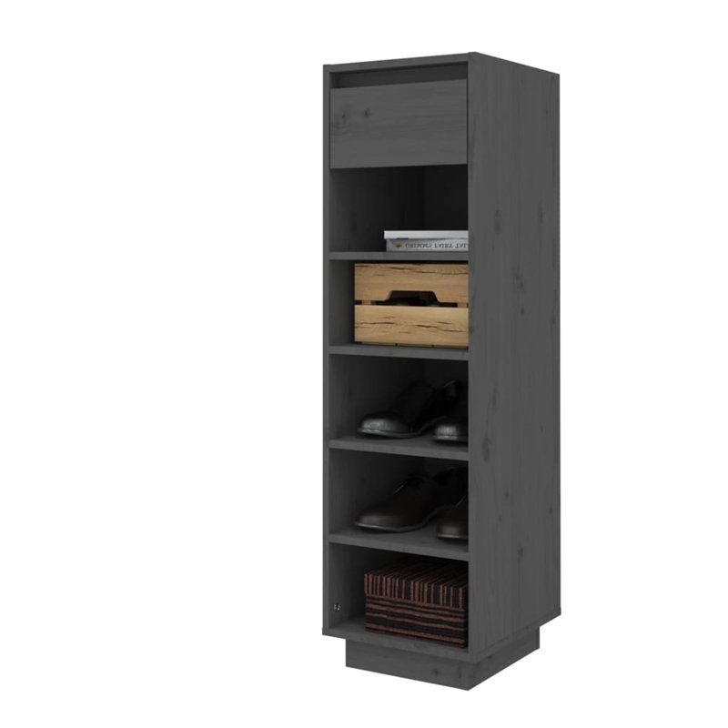 Union 5 Pair Solid Wood Shoe Storage Cabinet, Grey