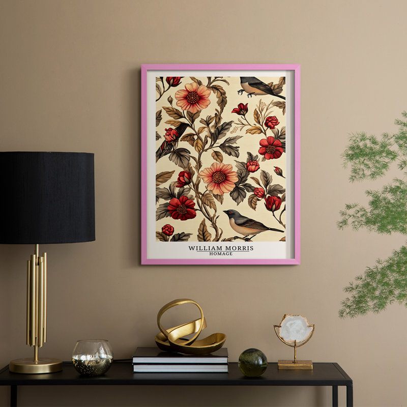 WM MORRIS Series CXCVII Framed Print - Solid Wood, 15" H x 12" W, Pink