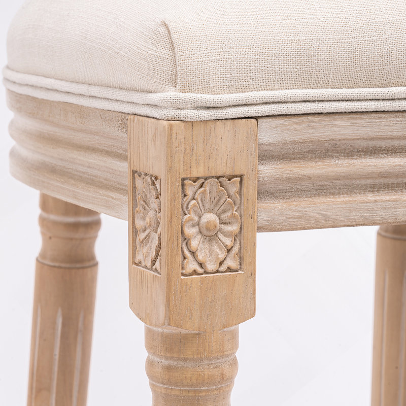 French Country Wooden Barstools With Upholstered Seating , Beige And Natural ，Set Of 2, Bar Stool (29.9" Seat Height)