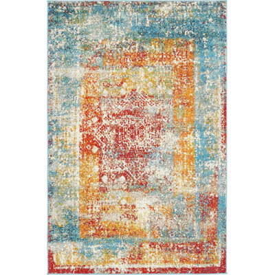 Hartell Oriental Blue/Orange/Red Area Rug