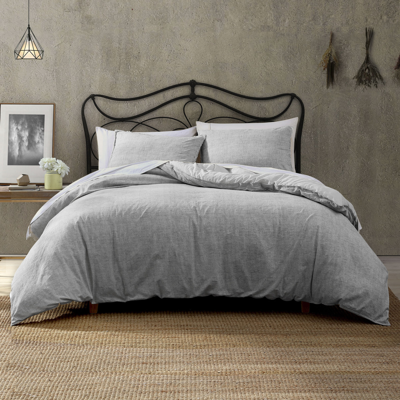 Emington Cotton Comforter Set, Twin Comforter + 1 Standard Sham, Light Gray