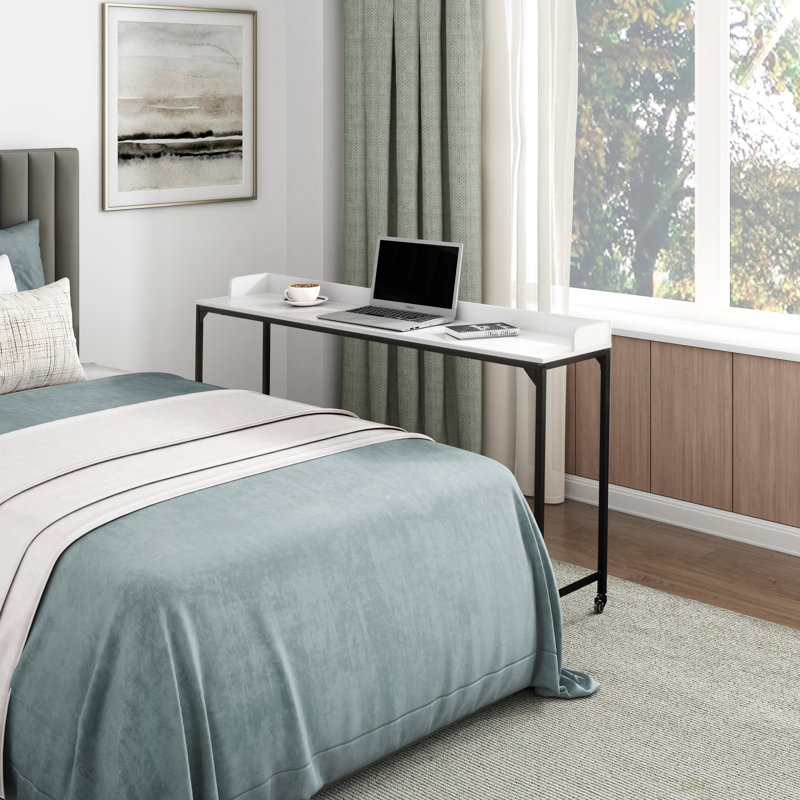 Multipurpose Over The Bed Desk With Adjustable Height, Metal Legs With Casters, Overbed Table 1Pc, Laptop Table For Bed, Breakfast Table