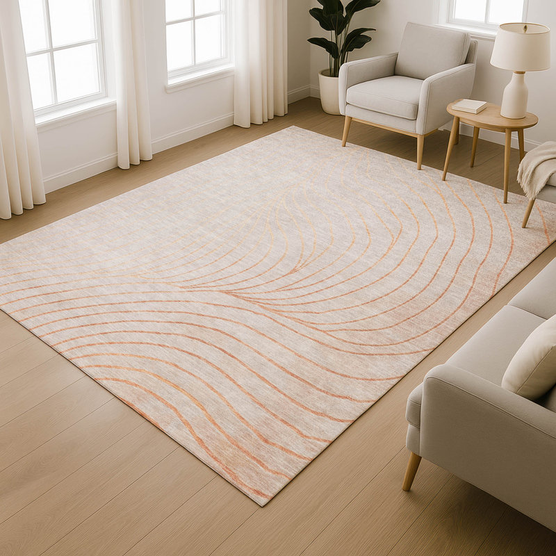 Premium Machine Washable Mayfield AMF2107 Swirls Rug, Copper, 9' x 12'