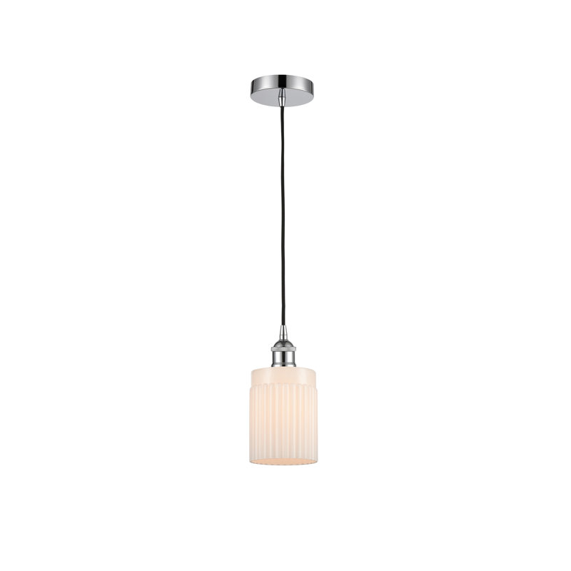 Luminaire suspendu cylindrique à 1 lumière Kamena, Blanc mat, Chrome poli