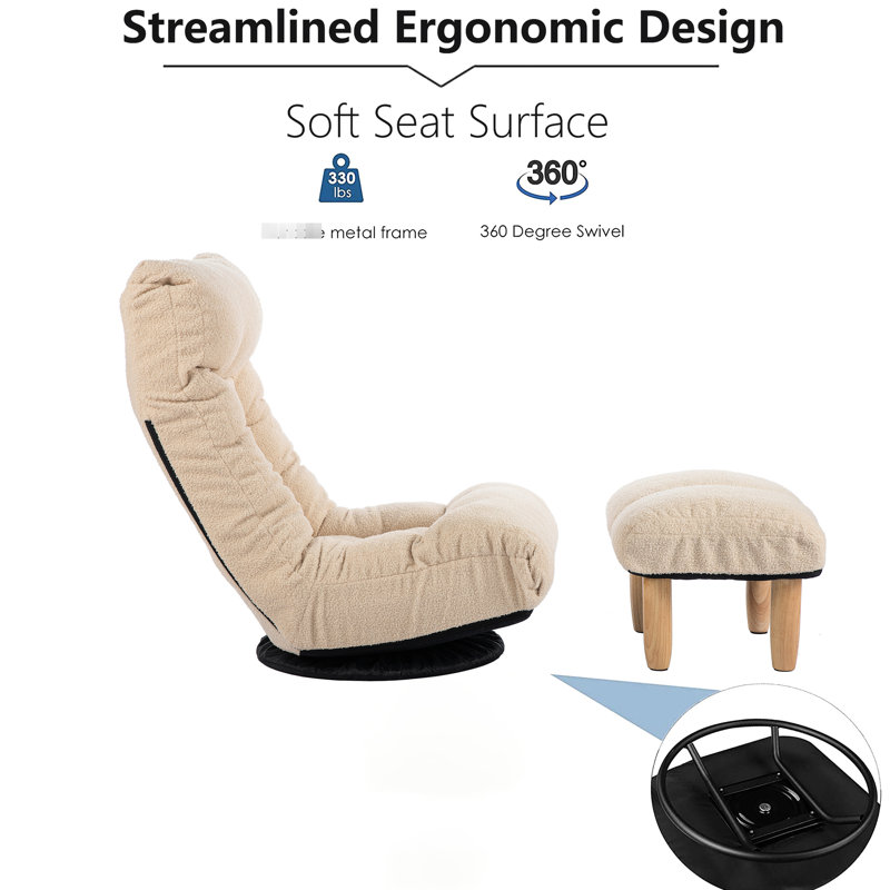 Balcon inclinable - Chaise simple avec 3 sections de dossier réglables, éponge élastique à mémoire 3D à 14 têtes, convient aux dossiers et aux appuie-tête de loisirs paresseux de 18 ans, rotation à 360 degrés au bas, la plupart