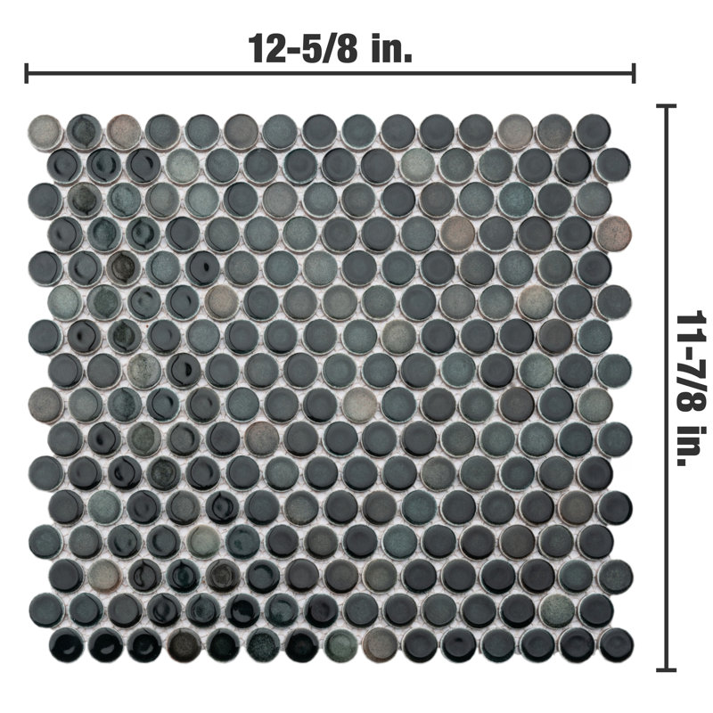 Hudson Penny Round .80" x .80" Porcelain Penny Round Mosaic Wall & Floor Tile, Stormy Night