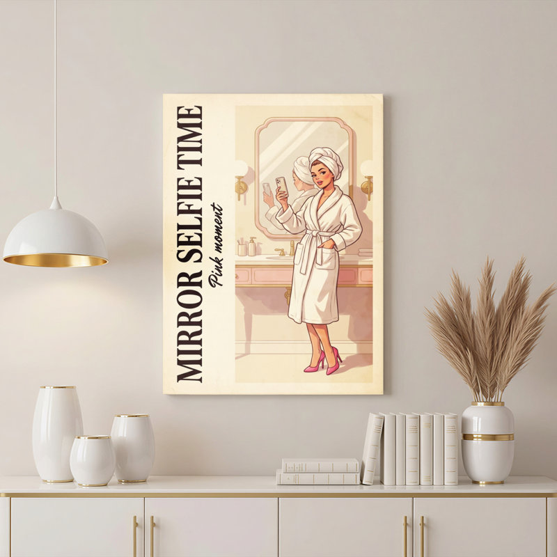 Ensemble de 1 tableau sur toile rose « Selfie dans le miroir », H 18 po x l 12 po