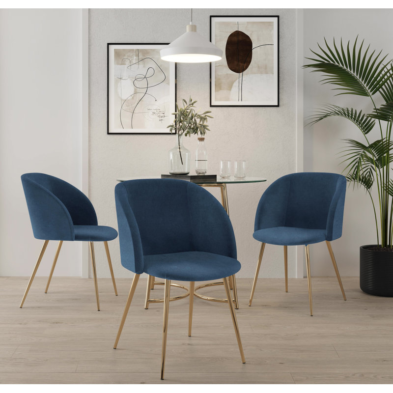 Terrance 18.5'' H Velvet Upholstered Parsons Chair, Blue, Gold