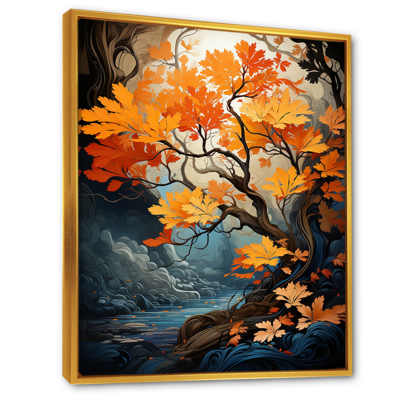 «Maple Tree Neon Vibrancy I» sur toile, Cadre flottant doré, H 20 po x l 12 po x P 1 po