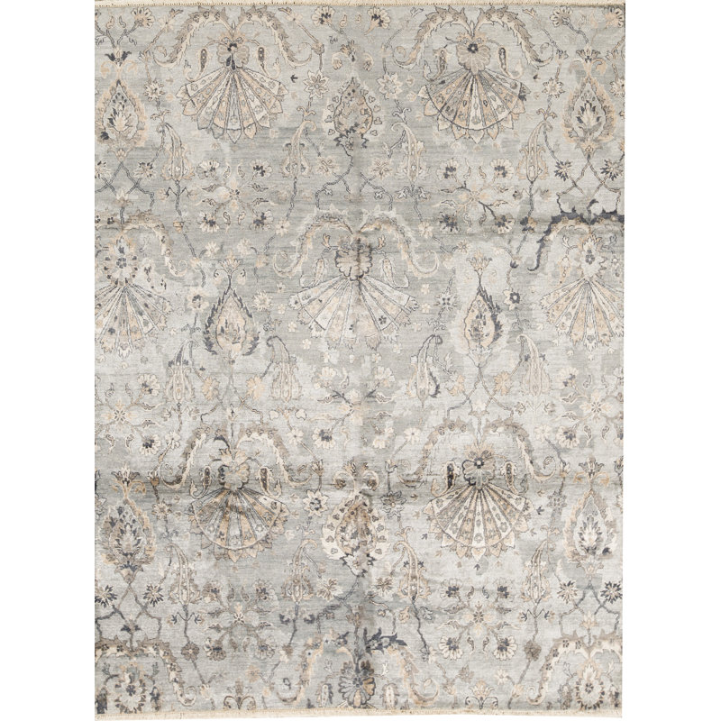 Tapis gris / ivoire en viscose Himalayan, Rectangle 7 pi 7 po x 9 pi 9 po