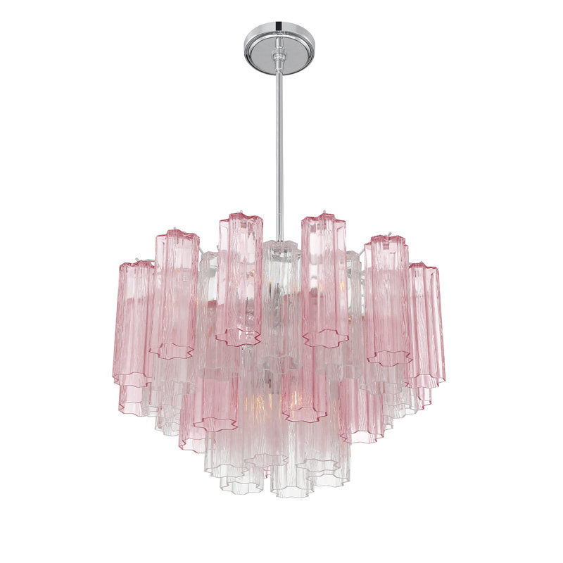 Lustre Mexborough, H 14,25 po x l 22 po x P 22 po, Rose / chrome, 9 lumières