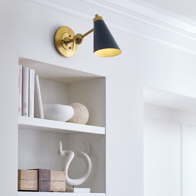 Reece Steel Swing Arm Sconce, Gold, Black