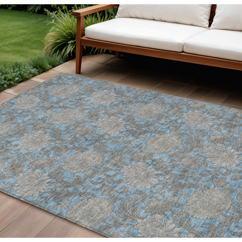 Tapis intérieur lavable floral 9 pi x 12 pi gris