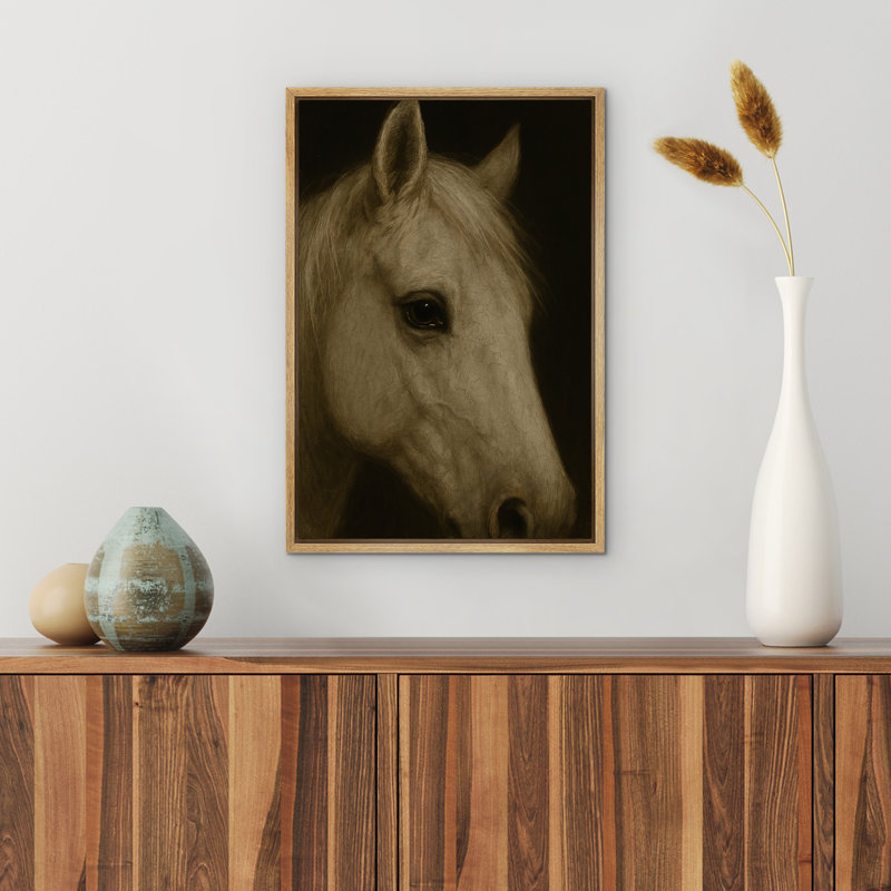 «Classic Horse Portrait Farmhouse Decor», reproduction d'art sur toile encadrée, H 36 po x l 24 po, Naturel