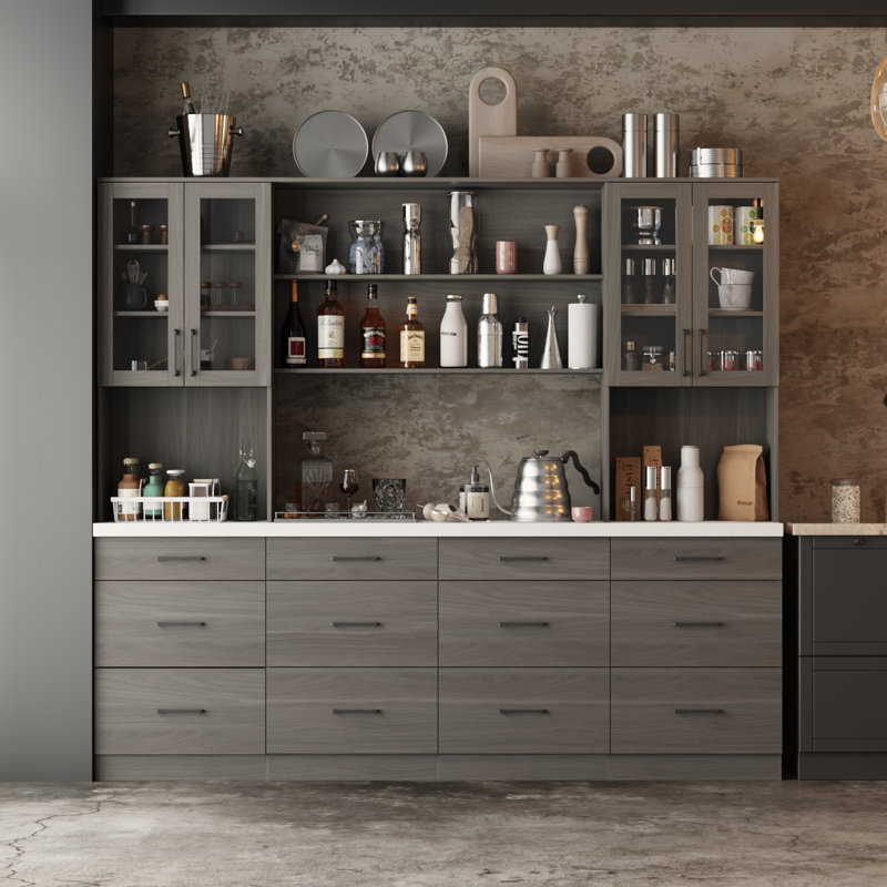 Buffet de 94,5 po de large avec garde-manger, Gris noir