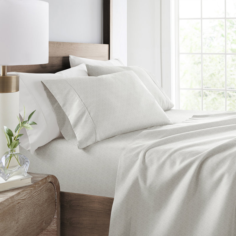 Twin Light Gray Floral Organic Microfiber Sheet Set