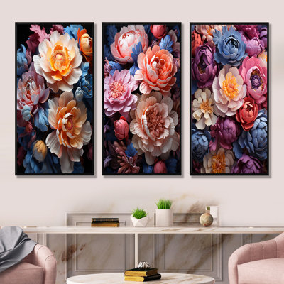 Belles pivoines colorées «Come Alive» - ensemble de 3 reproductions d'art sur toile