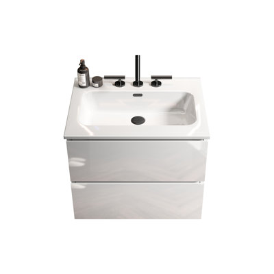 Lavabo de salle de bain moderne blanc brillant - 3 trous de robinet pré-percés, fabriqués en céramique