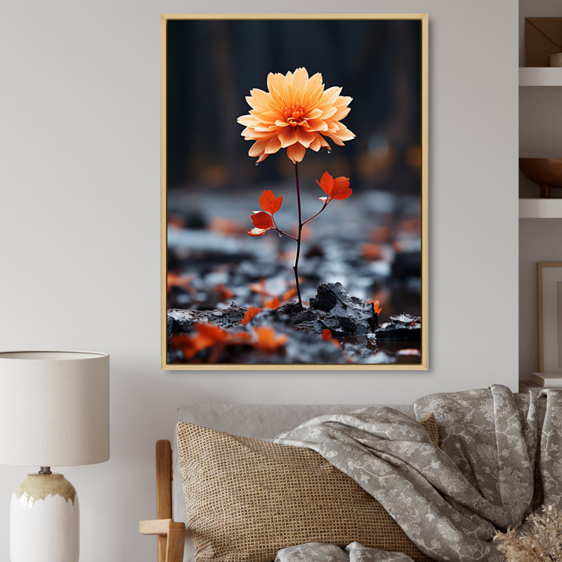 Tapisserie d'automne pêche II - art mural floral, salon, H 40 po x l 30 po x P 1,5 po, Cadre naturel flottant