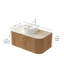 Meuble-lavabo de salle de bain 36 po Dina, armoire de rangement en contreplaqué rayé à bord arrondi avec tiroir, vasque en céramique ronde blanche et plateau en pierre frittée à motif de travertin, pré-assemblé, couleur grain de bois naturel