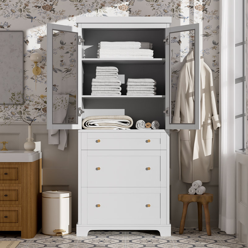 Freestanding Bathroom Storage Linen Cabinet, White