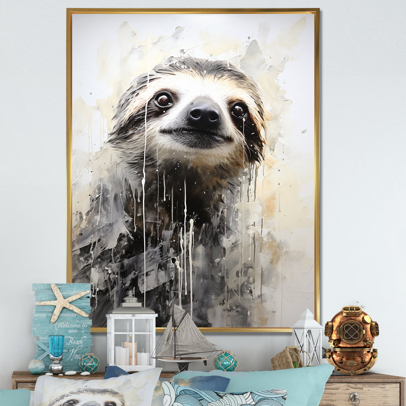 «Thoughtful Sloth II» sur toile, H 20 po x l 12 po x P 1 po, Cadre flottant doré